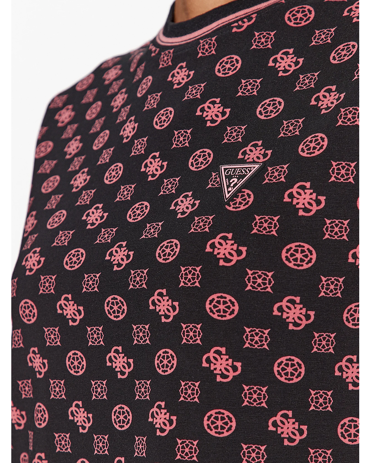 T-Shirt Diann Curta com Logo Preto/Rosa - Guess