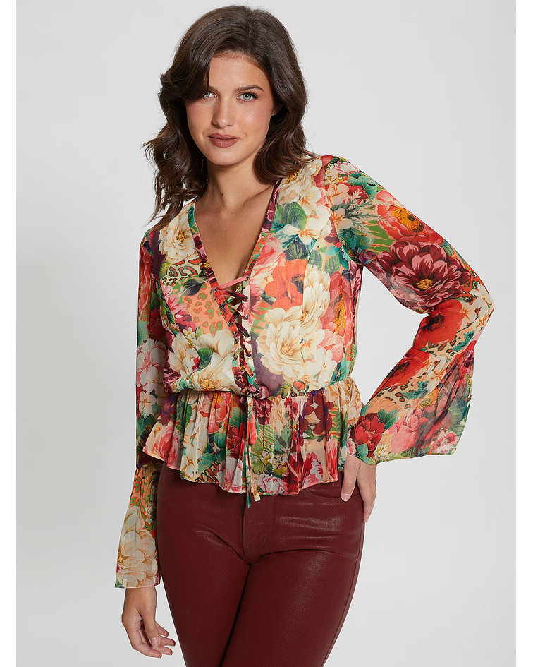 Blusa Floral Demi Peony Animal - Guess
