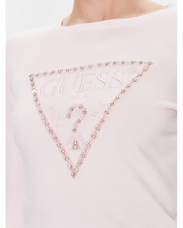 Camisola Rosalie Triângulo Logo em Strass Rosa - Guess