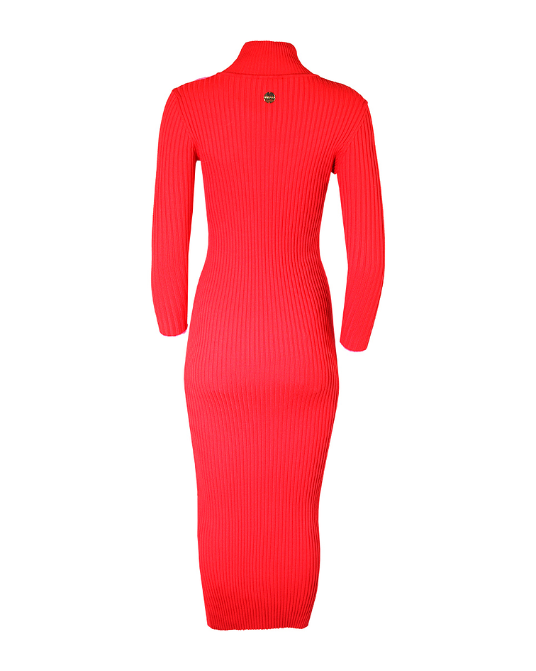 Vestido Comprido em Malha e  Pelo Vermelho - SAHOCO