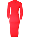 Vestido Comprido em Malha e  Pelo Vermelho - SAHOCO