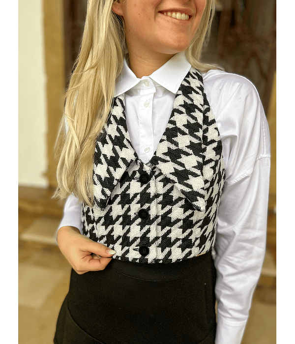 Top Colete Pied-de-Poule Preto/Branco - SAHOCO