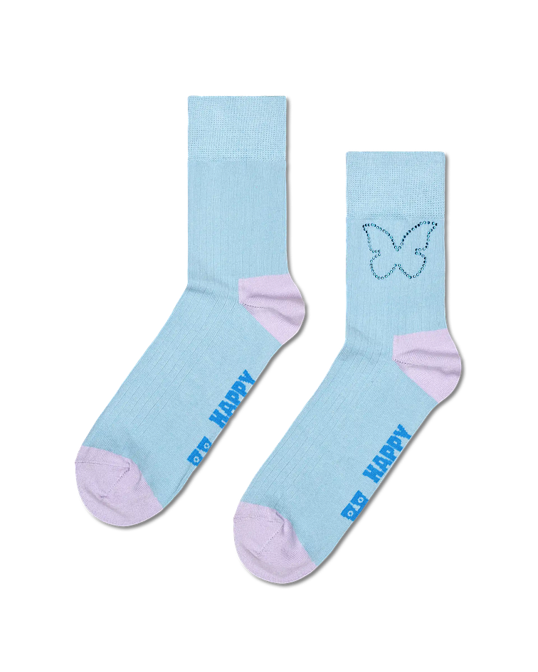 Meias com Borbuleta em Strass Azul/Lilás - Happy Socks