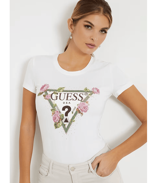 T-shirt Triângulo Floral Branco - Guess