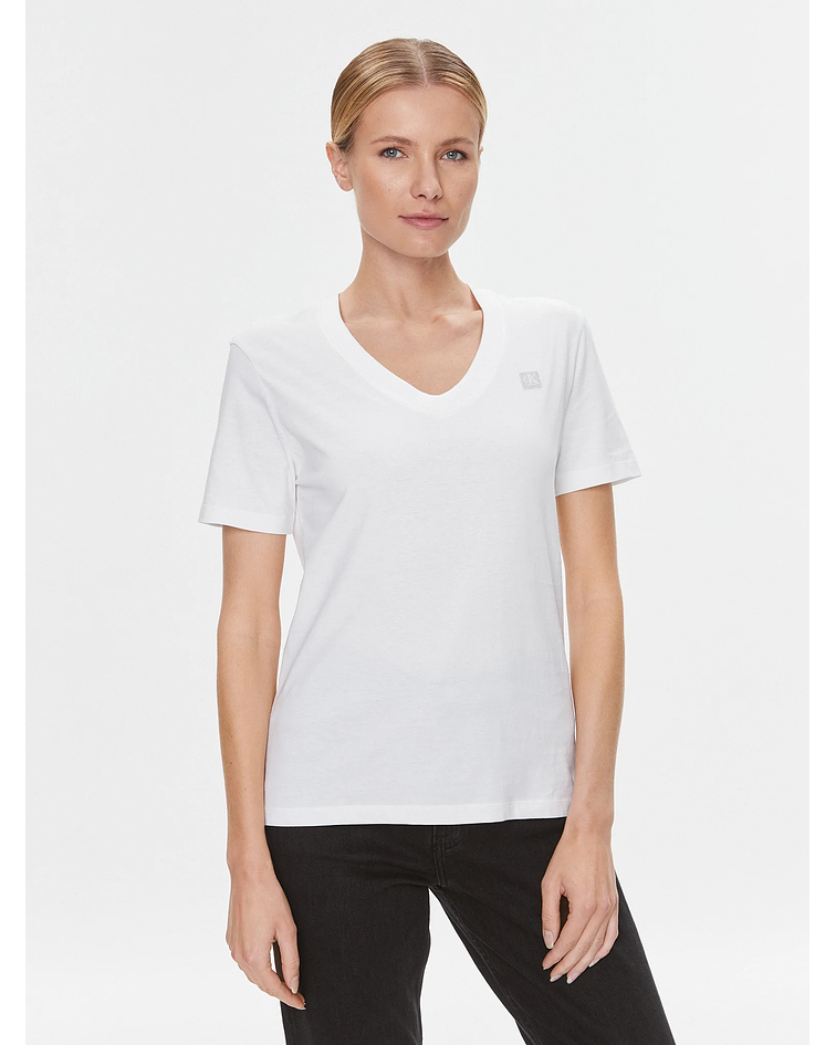 T-shirt com Decote em V Branco - Calvin Klein