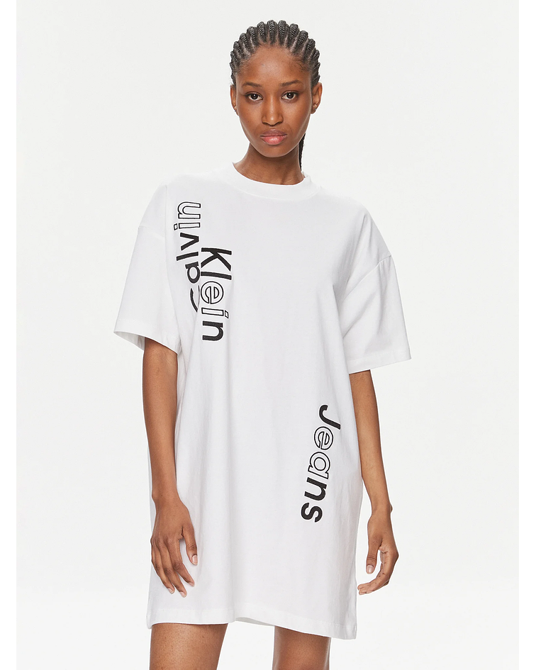 Vestido com Logo Vertical Branco - Calvin Klein