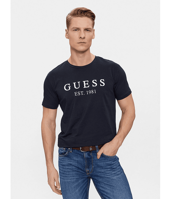T-shirt Lettering Azul Escuro - Guess
