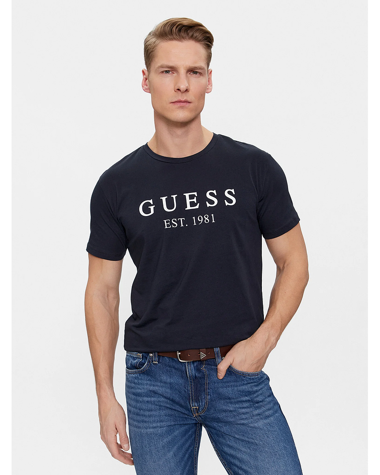 T-shirt Lettering Azul Escuro - Guess