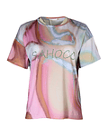 T-Shirt com Ombreiras Estampado Rosa - SAHOCO
