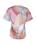 T-Shirt com Ombreiras Estampado Rosa - SAHOCO