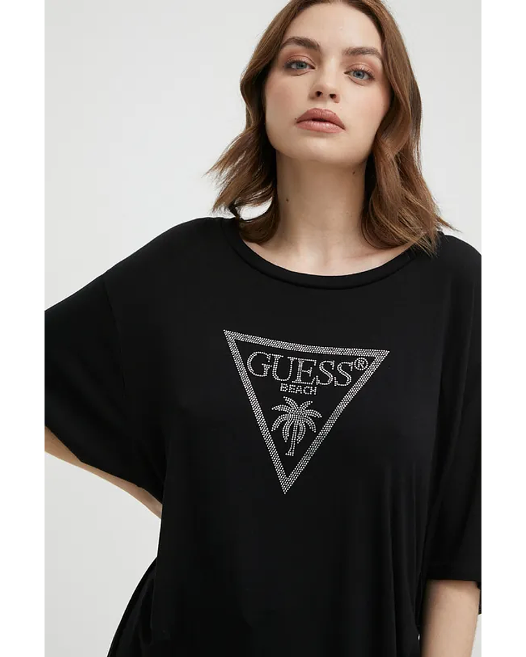 T-shirt Coulisse Oversized com Logo em Strass Preto - Guess