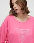 T-shirt Coulisse Oversized com Logo em Strass Rosa - Guess