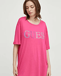 T-shirt Oversized com Logo em Strass Rosa - Guess