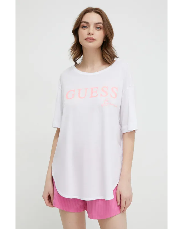 T-shirt Oversized com Estampado nas Costas Branco - Guess