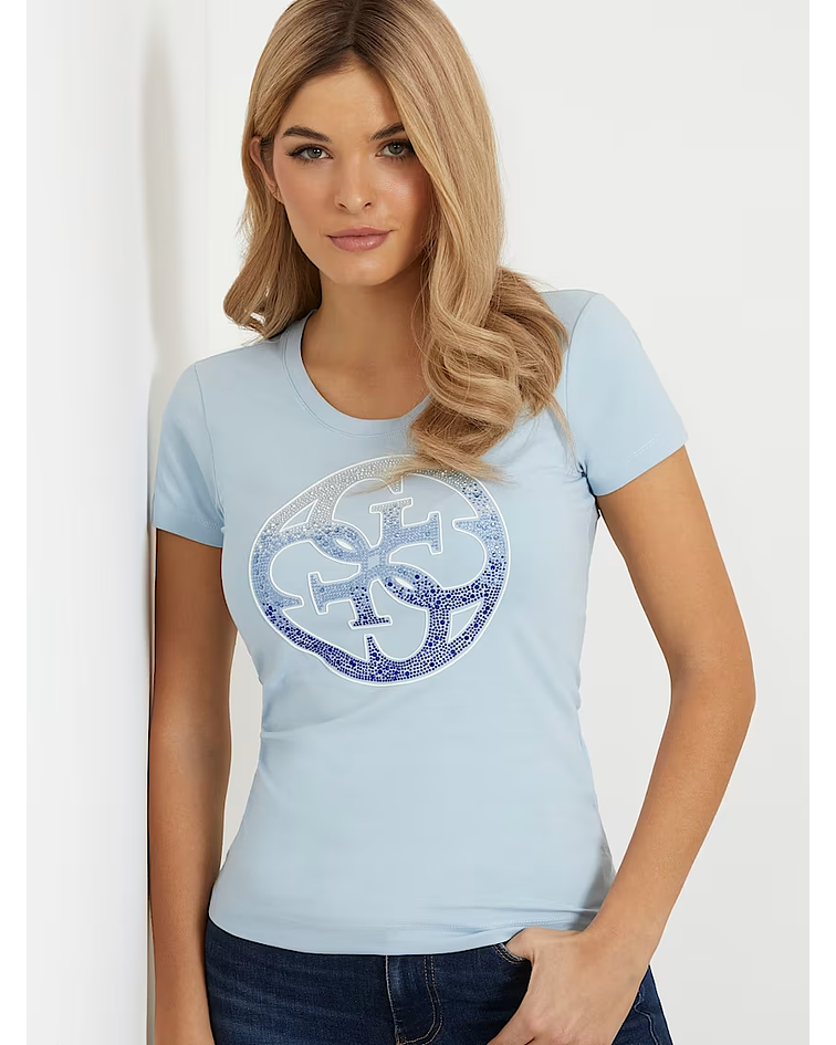 T-shirt SS CN com Logo em Strass Azul - Guess