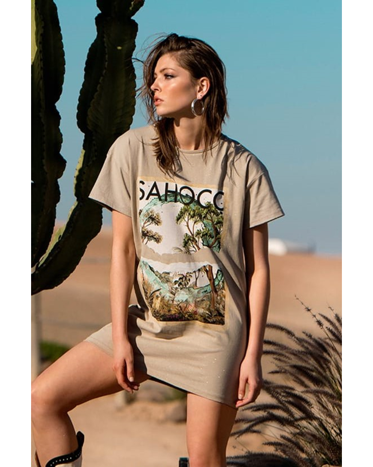 Vestido / T-shirt Selva Bege - SAHOCO 