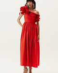 Vestido Comprido com Folho Vermelho - Lança Perfume