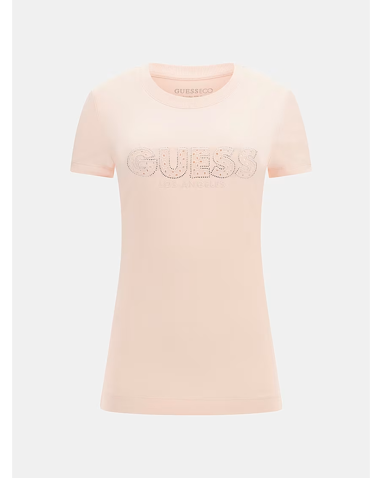 T-shirt com Logo Strass Rosa Claro - Guess 