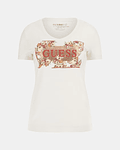 T-shirt com Logo Florido Branco - Guess