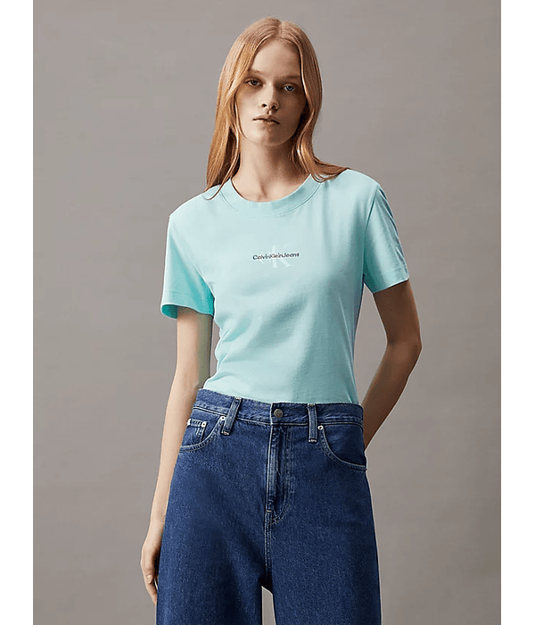 T-shirt decote Redondo Azul Turquesa - Calvin Klein