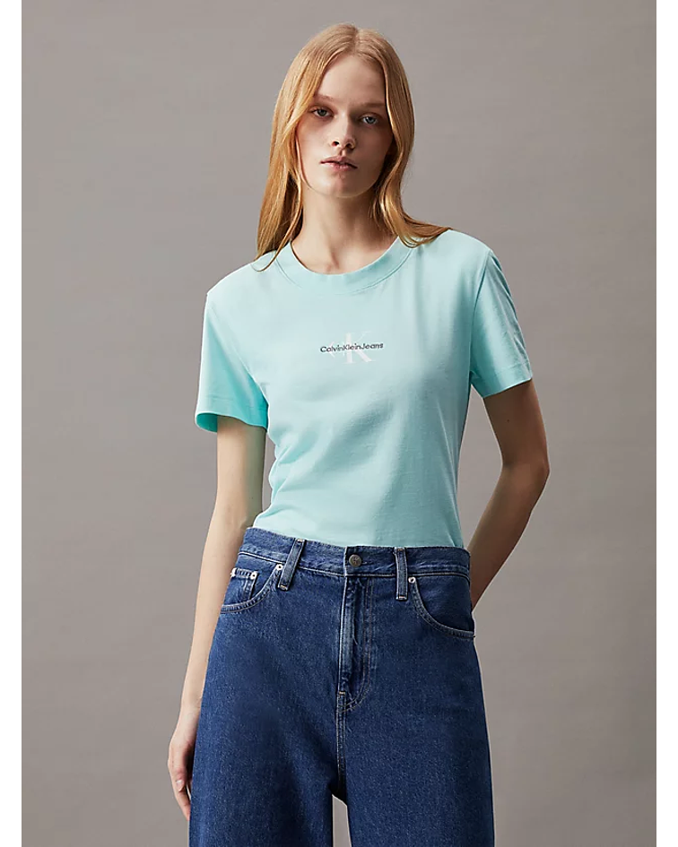 T-shirt decote Redondo Azul Turquesa - Calvin Klein