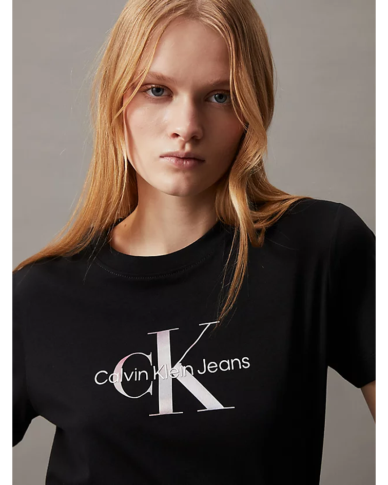 T-shirt com Decote Redondo Preto - Calvin Klein