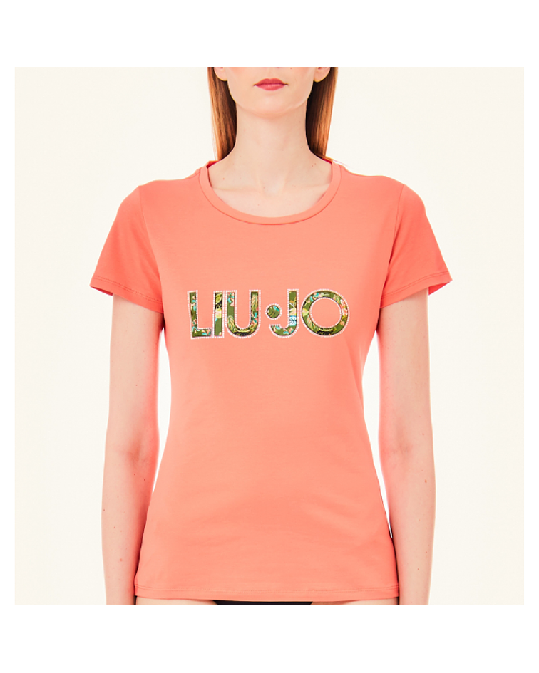T-shirt com Strass Coral - Liu Jo