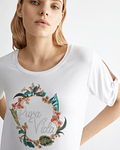 T-shirt com Estampa da Selva e Strass Branco - Liu Jo