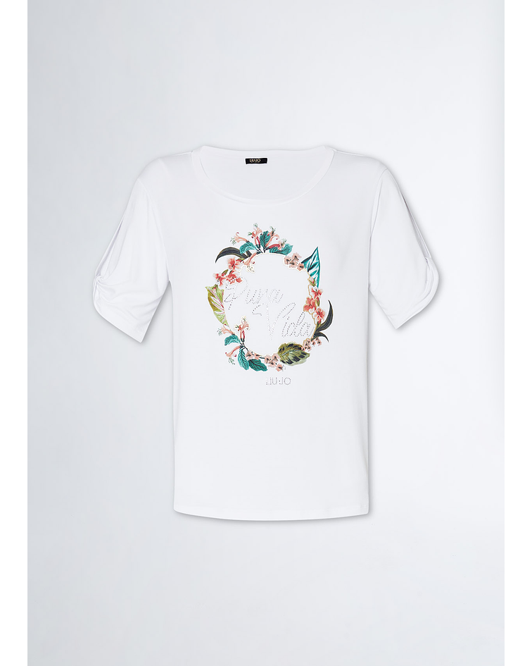 T-shirt com Estampa da Selva e Strass Branco - Liu Jo