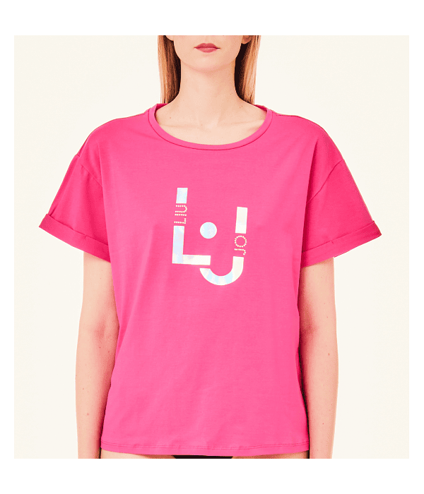 T-shirt com Estampa em Strass Rosa - Liu Jo