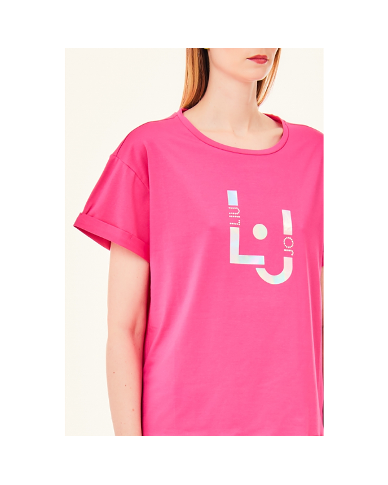 T-shirt com Estampa em Strass Rosa - Liu Jo