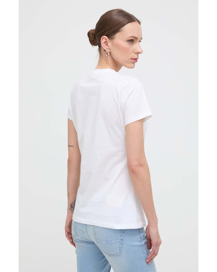 T-shirt Decote em V com Strass Branco - Liu Jo