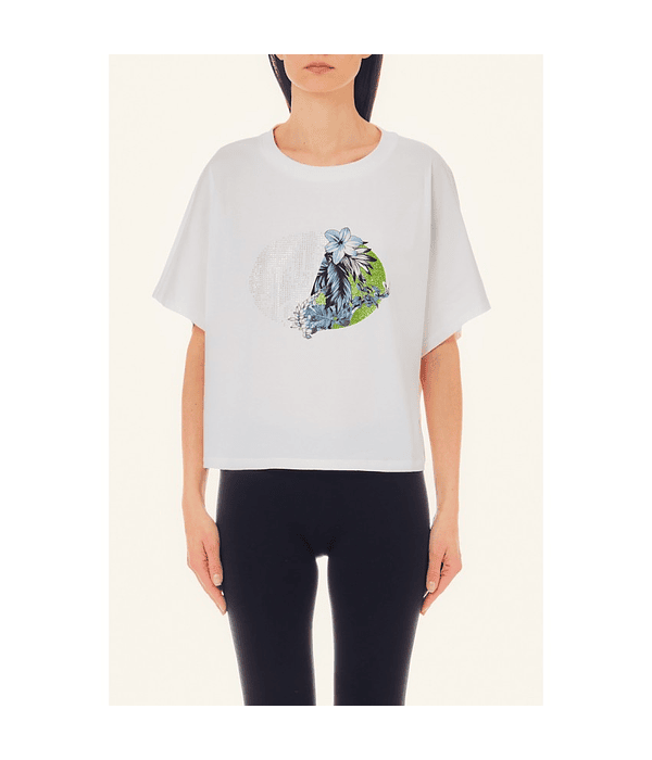 T-shirt com Estampa e Strass Branco - Liu Jo