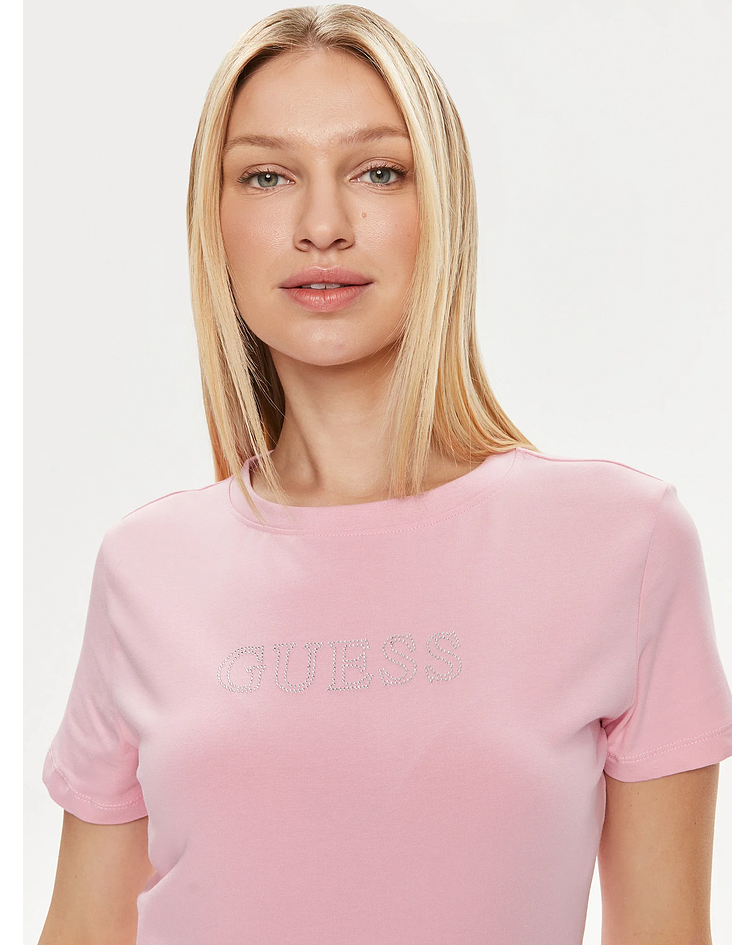 T-shirt com Strass Skylar Rosa - Guess