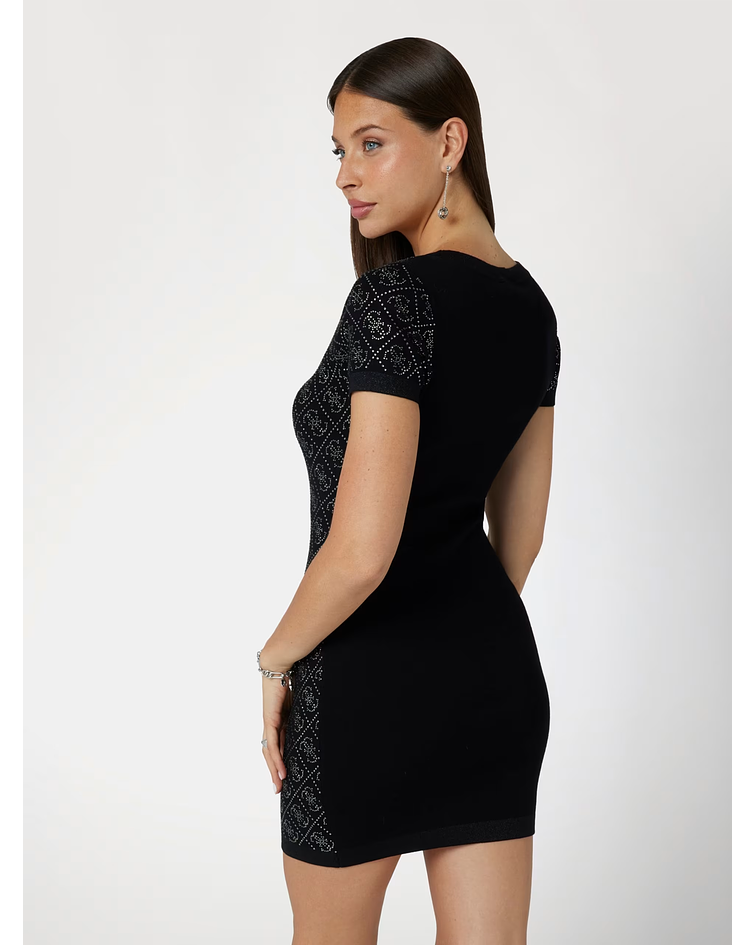 Vestido de Malha com Strass Paige Preto - Guess 