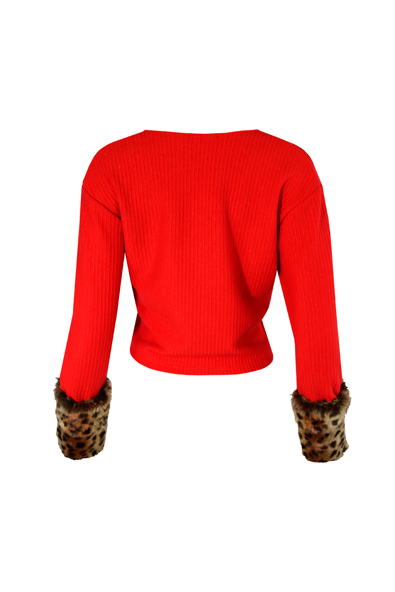 Blusa em Malha Punho Animal print Vermelho - SAHOCO  4