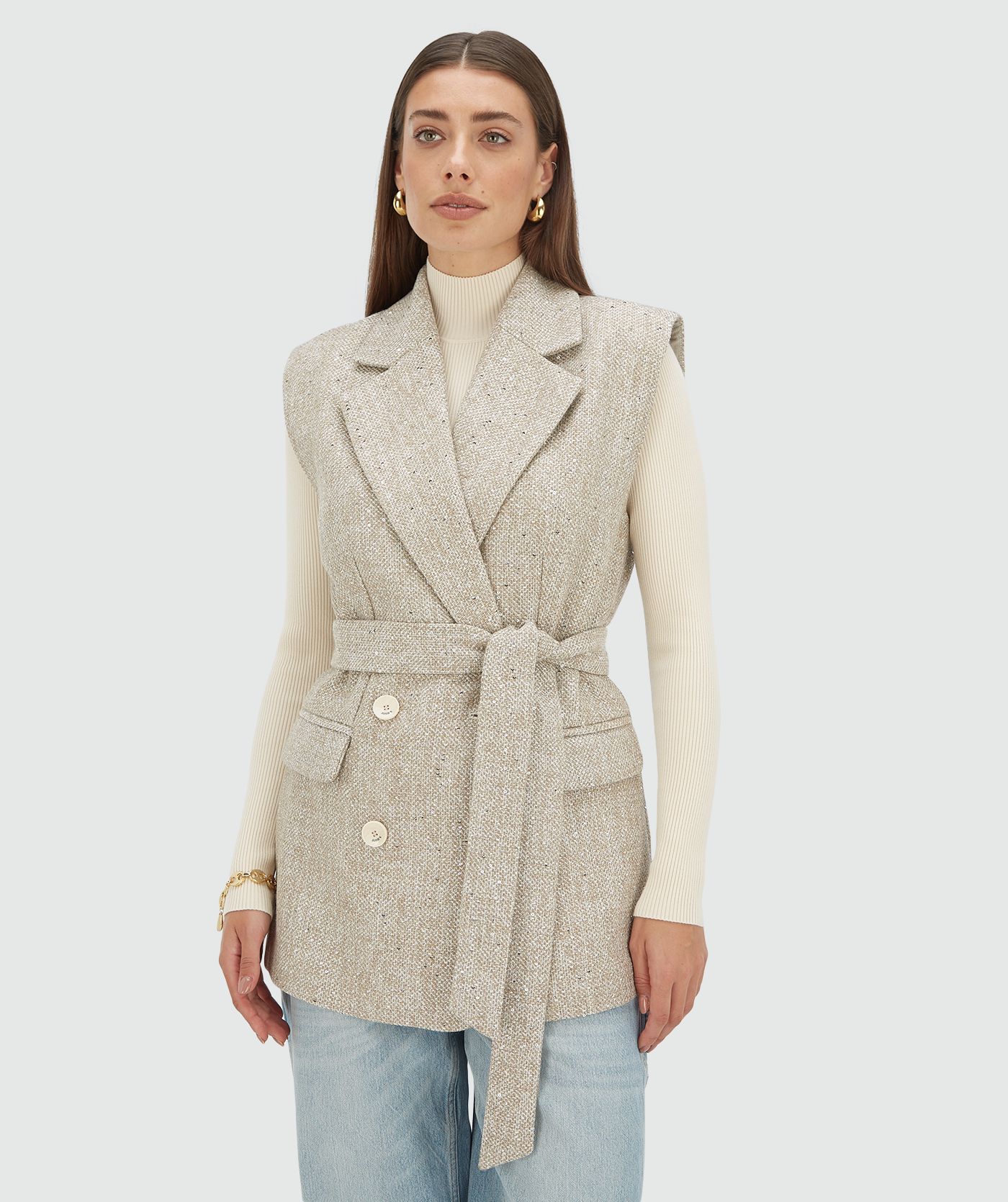 Colete em Tweed YARA Bege / Prata - Josh V  1