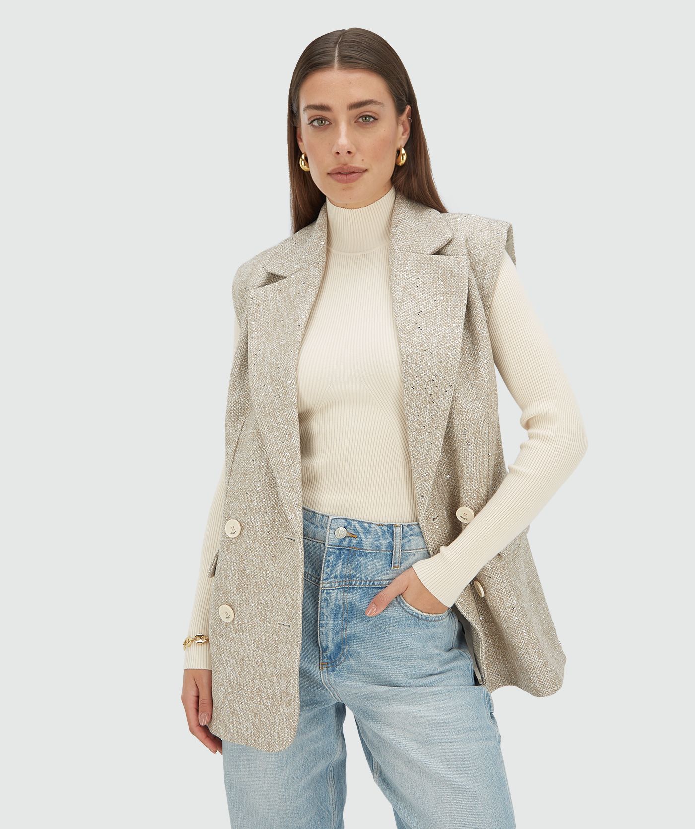 Colete em Tweed YARA Bege / Prata - Josh V  2