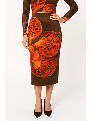 Saia Midi em Veludo Orquídea Castanho - SAHOCO