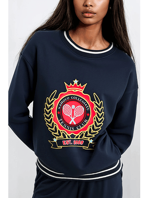 Sweatshirt com Bordado Collegiate Azul - SAHOCO