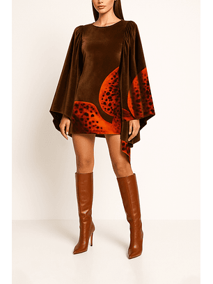 Vestido em Veludo Orquidea Castanho - SAHOCO