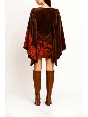 Vestido em Veludo Orquidea Castanho - SAHOCO