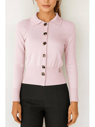 Casaco de Malha com Gola Rosa - SAHOCO 