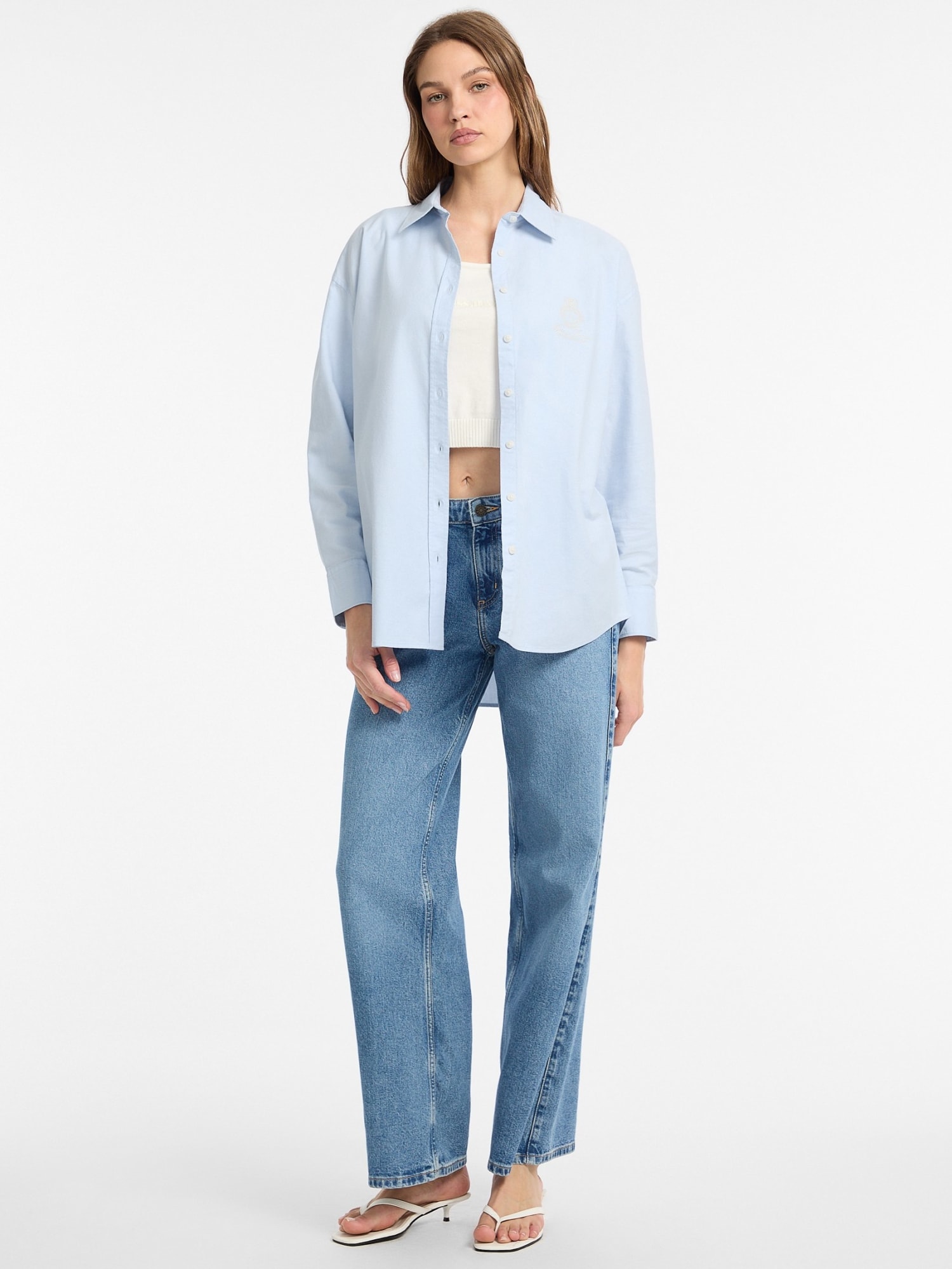 Camisa Oxford Logo Bordado Azul Claro - Guess Jeans  2