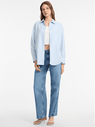 Camisa Oxford Logo Bordado Azul Claro - Guess Jeans 