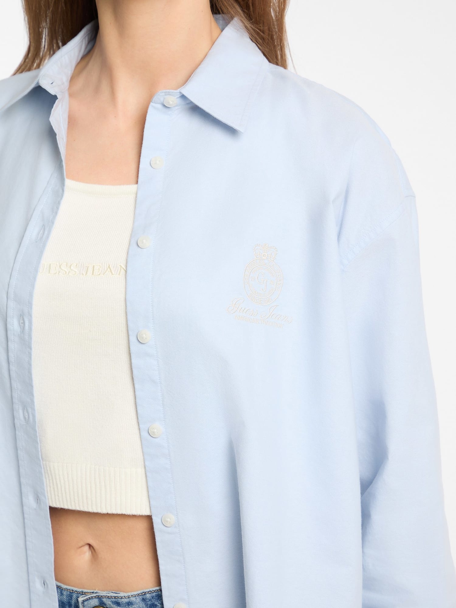 Camisa Oxford Logo Bordado Azul Claro - Guess Jeans  5