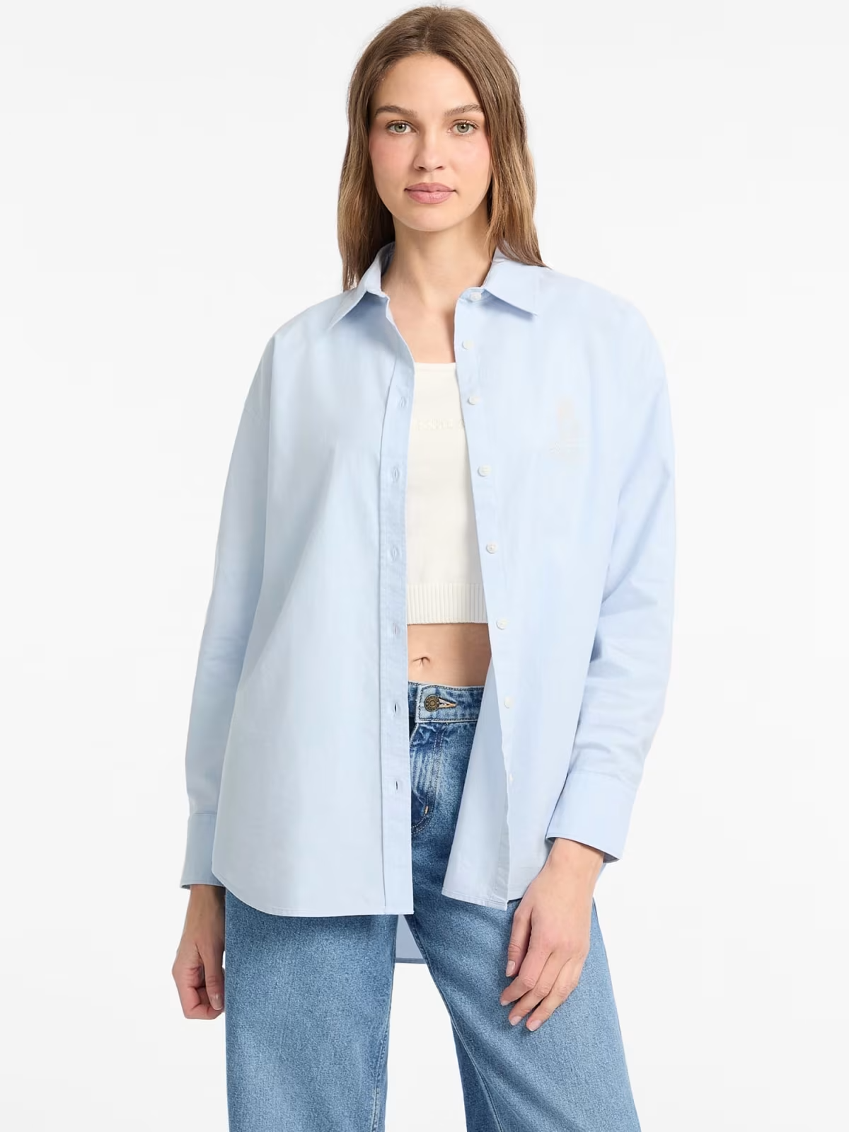 Camisa Oxford Logo Bordado Azul Claro - Guess Jeans  1