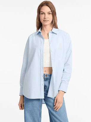 Camisa Oxford Logo Bordado Azul Claro - Guess Jeans 