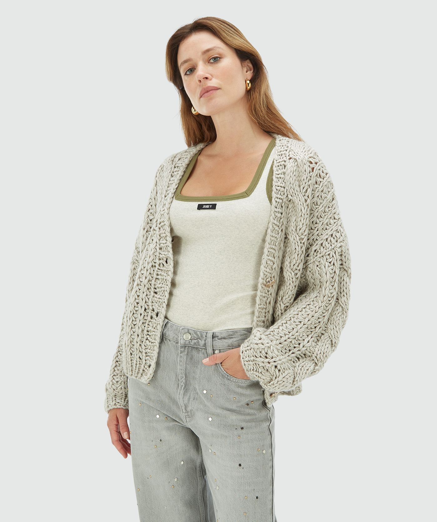 Casaco de Malha Grosso FAYENNA Cinza - Josh V  1