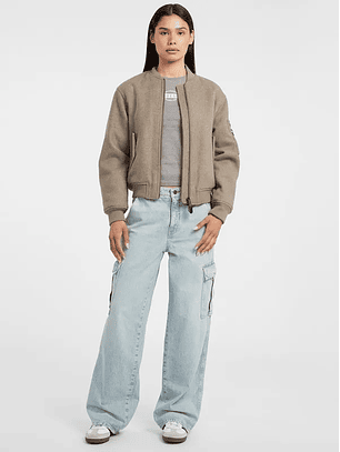 Casaco Bomber em Fazenda Taupe - Guess Jeans